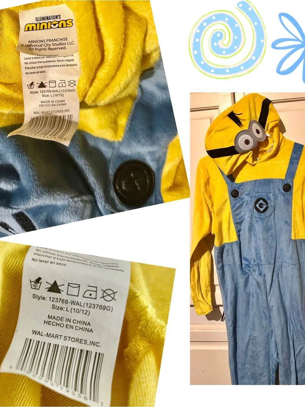 Minions Yellow & Blue Kids Costume Overalls - Size 10/12